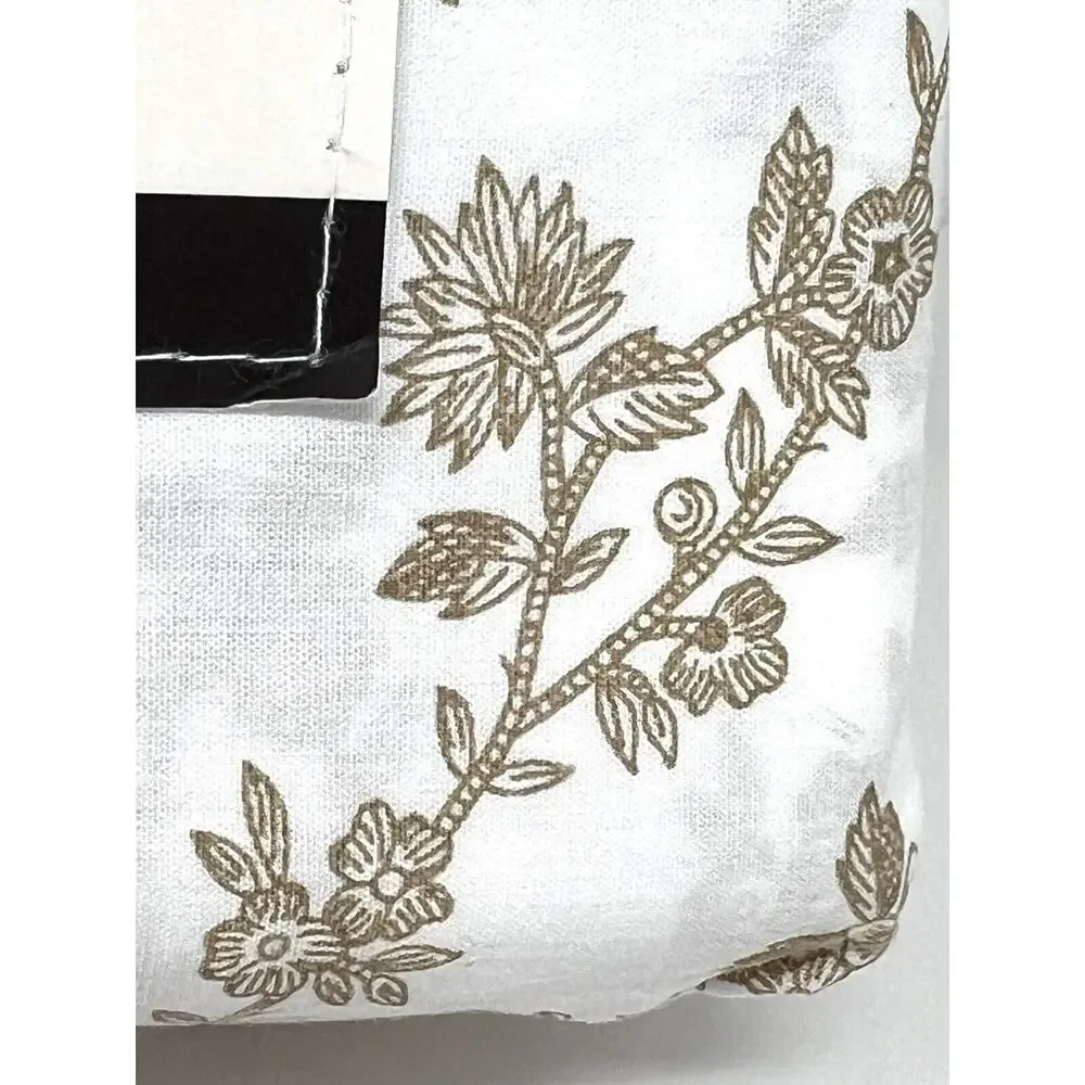 Laura Ashely Beige Tan White Floral Queen Sheet Set Cotton Percale NWT Victoria